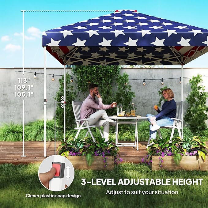 10x10 Pop Up Canopy Tent with Strong Aluminum Pole Perimeter Sidewalls Compartment Pockets Height Adjustable American Flag Pattern Embellishment