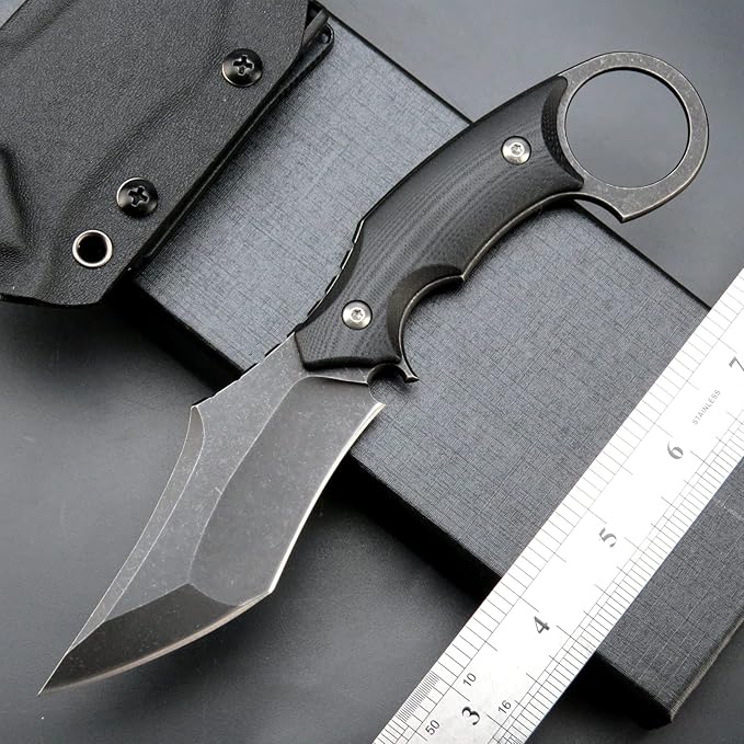 C1117 Fixed Blade KnifeD2 Steel Blade +G10 Handle Outdoor EDC Survival Claw Knife with Kydex Sheaths(Black) …