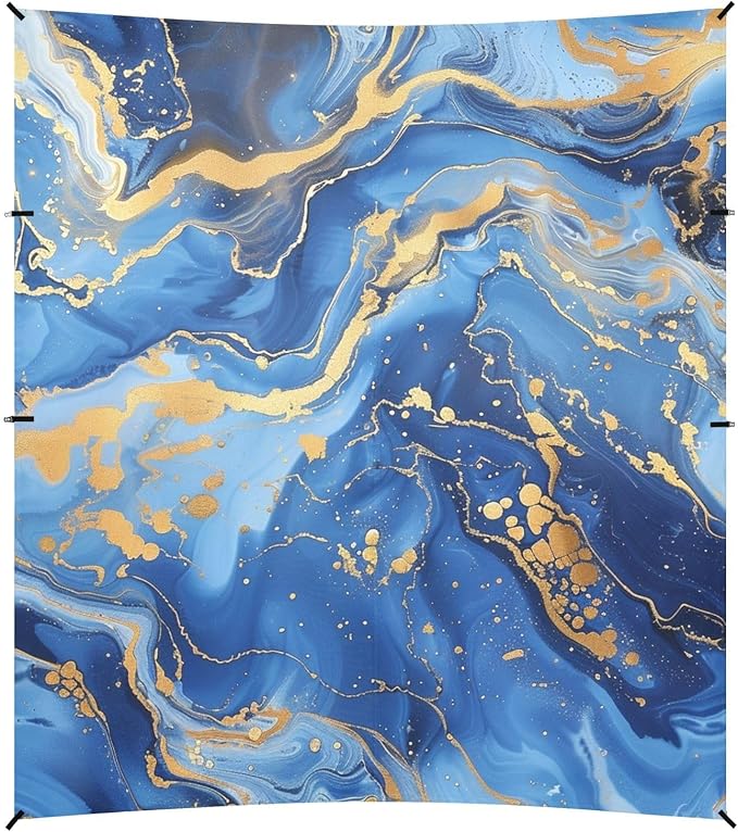 ALAZA Blue and Gold Paint Marble Abstract Beach Tent Sun Shelter Portable Canopy Sunshade for Outdoor Camping Picnics Backyard Fun 10x9 ft