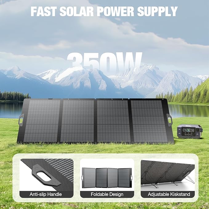 GRECELL 350W Portable Solar Panel for Power Station Generator Foldable Solar Panel 37.4V High-Efficiency Solar Charger 350W Power Backup with XT60/Anderson Output for Outdoor Van Camper Off-Grid