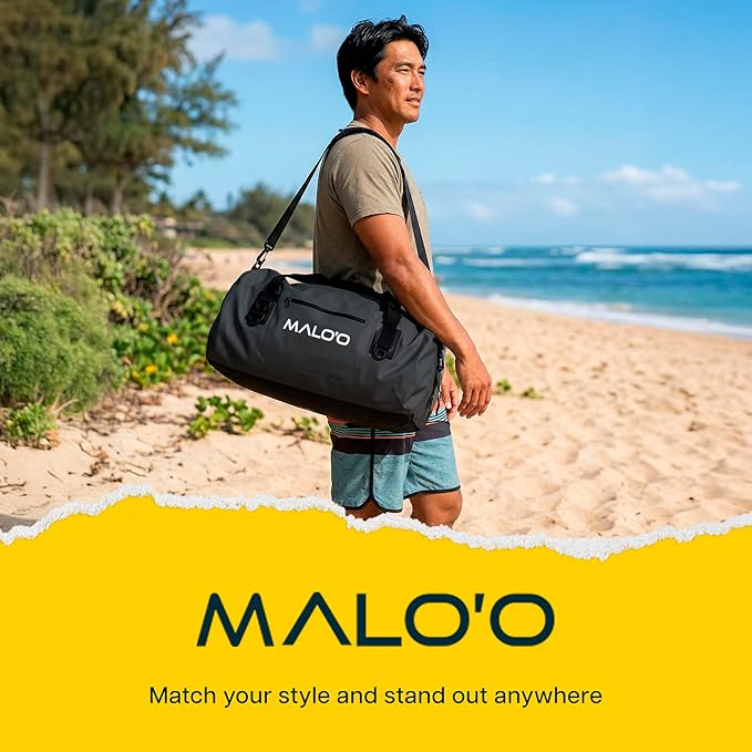 Malo’o Waterproof Dry Duffel Heavy-Duty Roll Top Waterproof Gear Bag with Shoulder Strap &amp Molle Loops Marine Duffel for Kayaking Boating Camping Beach &amp Travel Black 40L