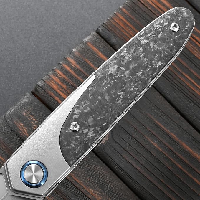 Sitivien ST992 Folding Pocket KnifeHandmade M390 Pearlescent Brushed Steel BladeTitanium Carbon Fiber Handle EDC Tool Knife for Outdoor CampingHikingSurvivalHunting(Gray)