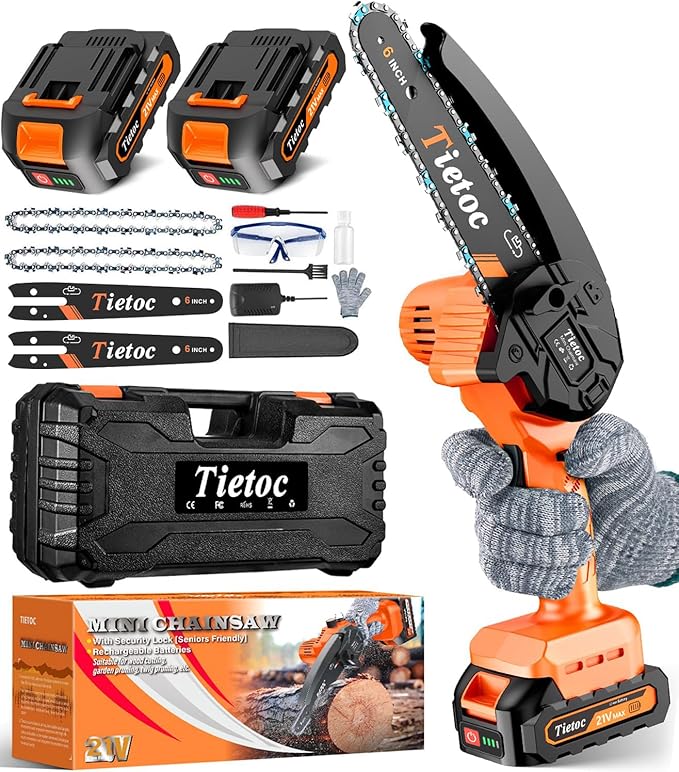 Tietoc Mini Chainsaw 6 Inch Cordless Portable Electric Chain Saw Small Handheld Battery Powered Super Saws