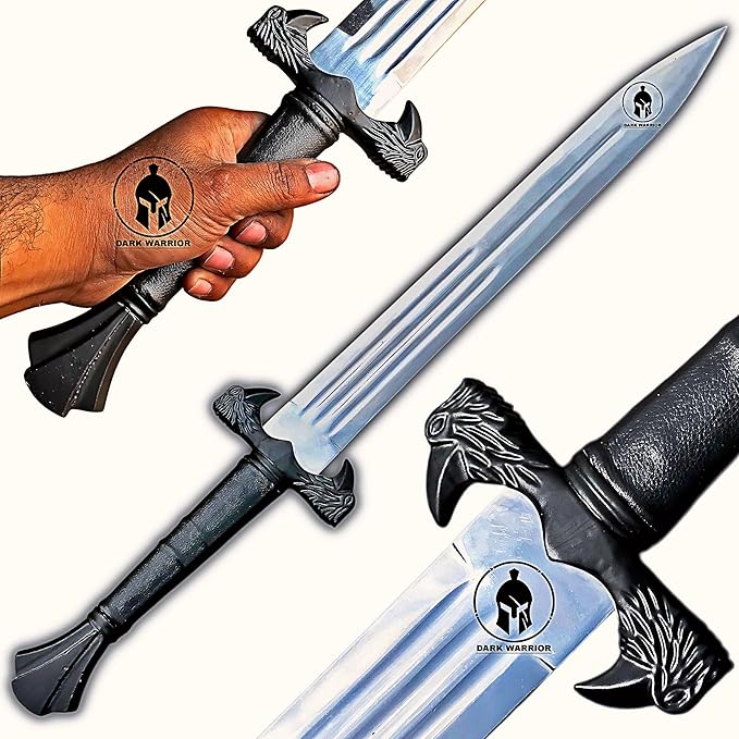 [DARK-WARRIOR] Handmade Viking Raven Sword 30 - Inch Viking Sword Real Short Sword with Sheath Replica Props mens gifts Cosplay [Hugin and Munin: Odin's Ravens Style Guard]