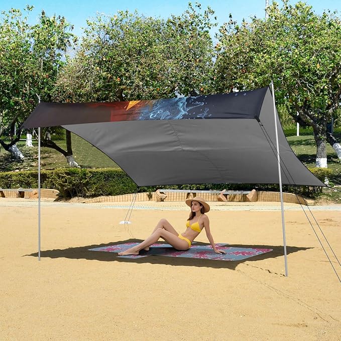 ALAZA Music Note Fire Water Beach Tent Sun Shelter Portable Canopy Sunshade for Outdoor Camping Picnics Backyard Fun 10x9 ft