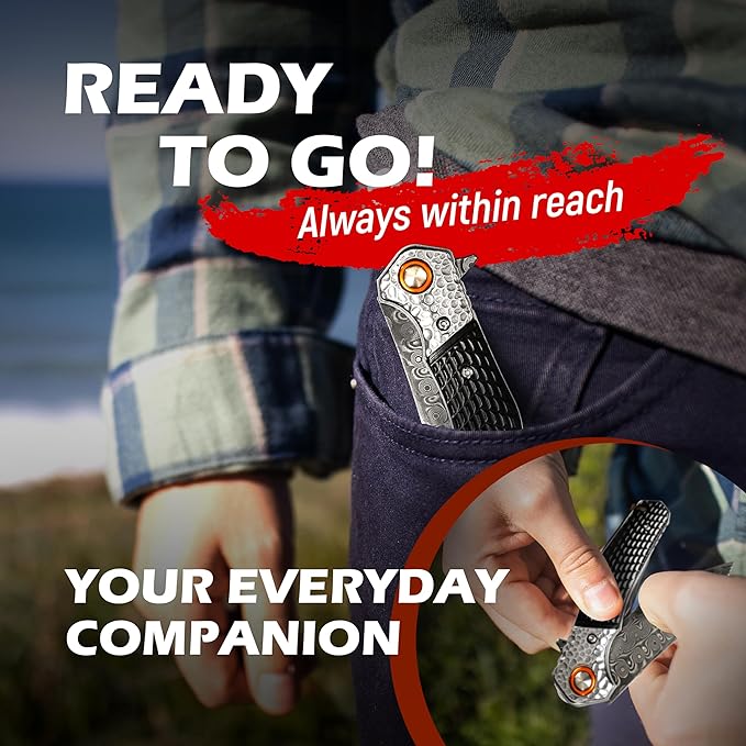 Mini Katana Premium &amp Unique Damascus Pocket Knife - Unmatched Sharpness 67-layer VG10 Steel &amp Durability with Clip Leather Sheath - Ideal for Everyday Use &amp Hunting