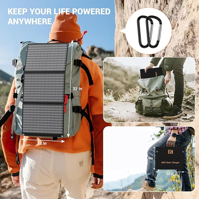 30W Solar Panel Charger Portable Foldable with USB-C &amp USB-A 18V MC4 DC Fast Charging for Backpacking Travel Camping iPhone LG Google Cell Phone Power Bank Generator Power Station