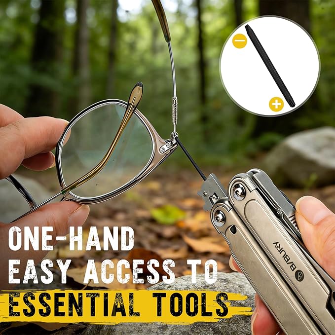 BIBURY 24-in-1 Titanium Multitool Pliers 8.7oz Ultra-Light EDC Pocket Tool with Sheath &amp Belt Clip Aerospace-Grade Titanium Handle for Camping Hiking DIY Gift for Men - 2048DT