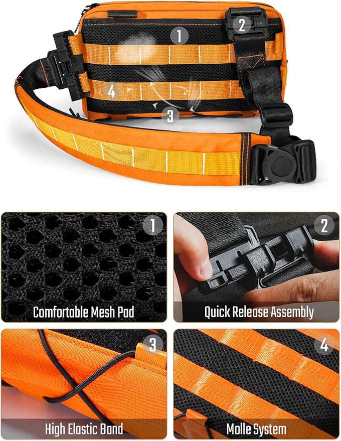 TACTICAL_GEEK Crossbody Shoulder Bag Multipurpose Daypack Chest Backpack Casual Sling Bag for Men &amp Women (L3C-Orange)