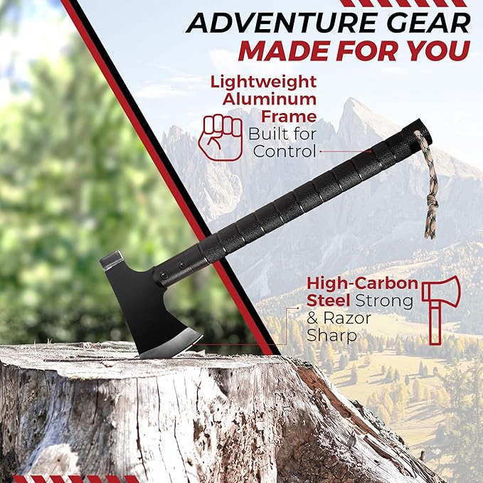 Bushcraft Hatchet - Multi-Tool Camping Hatchet with Firestarter and Saw | Portable Survival Gear | Hiking and Emergency Tools | All-in-One Backpaging Axe for Outdoor Adventures