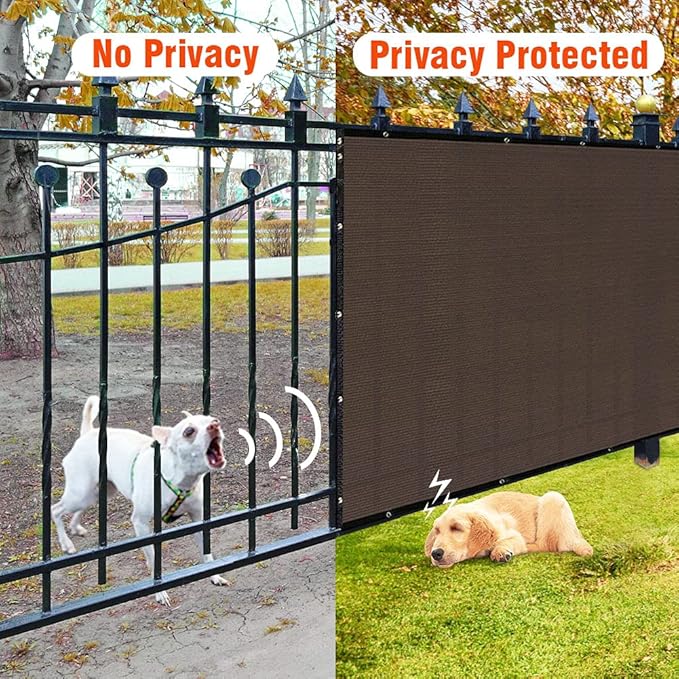 iCover 6x25ft Privacy Screen Fence Outdoor Fencing Panels Garden Windscreen Mesh Shade Sail Net Barrier Include Reinforced Bindings and Brass Grommets Cable Zip Ties Brown