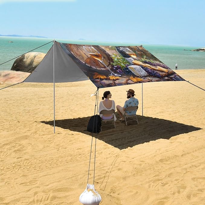 ALAZA Barrel Wineglasses Cheese Bottle in Vineyard Beach Tent Sun Shelter Portable Canopy Sunshade for Outdoor Camping Picnics Backyard Fun 10x9 ft