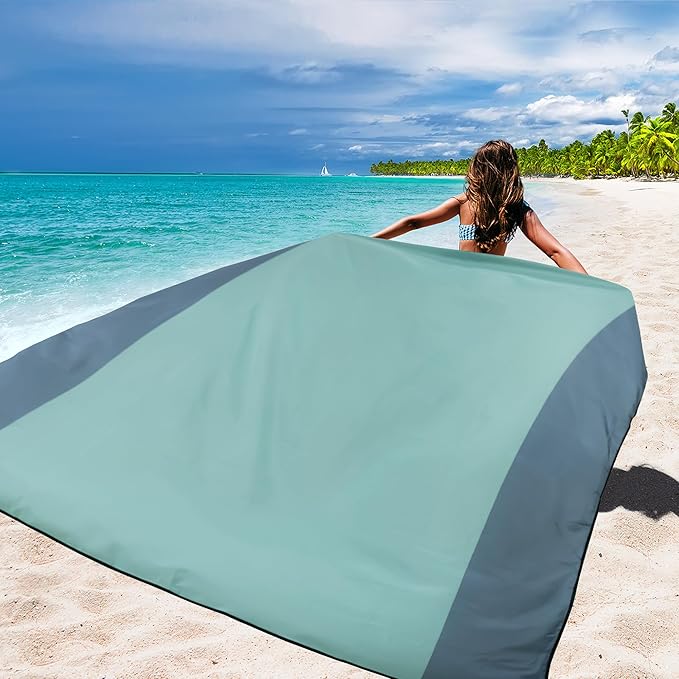 WIWIGO Beach Blanket Waterproof Sandproof Beach Mat 79 X 83/10'x9'for 2-8 Adults Quick Drying Outdoor Picnic Mat Beach Accessories for Travel Camping Hiking