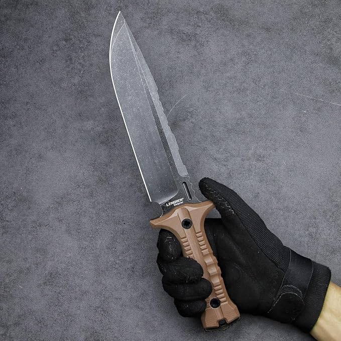 Dragon 12.8 Inch Sleipner Steel Full Tang Fixed BladeOutdoor Camping Tactics KnifeSatin PolishingG10 Handle with leggings Kydex Sheath (Brown handle black blade)