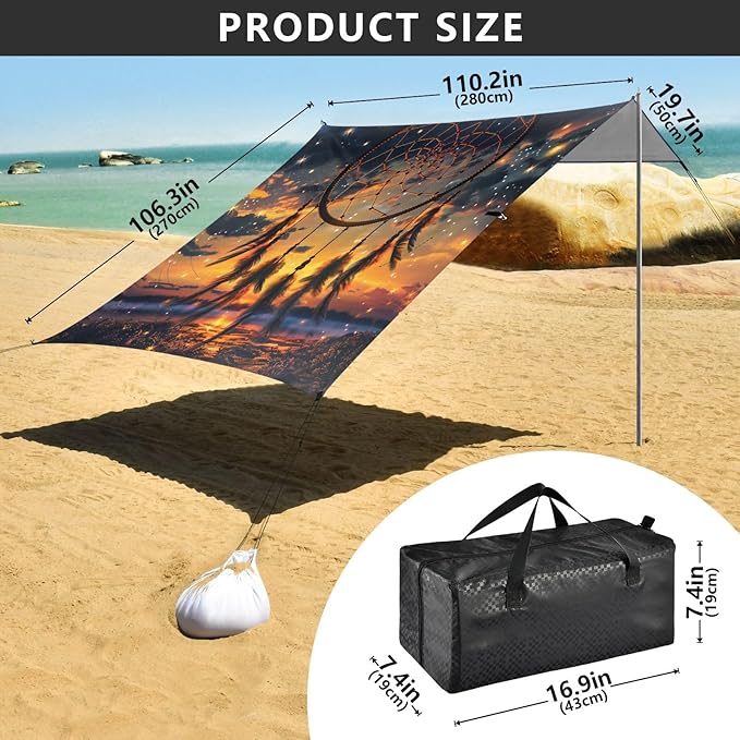 ALAZA Dream Catcher Stars Sunset Beach Tent Sun Shelter Portable Canopy Sunshade for Outdoor Camping Picnics Backyard Fun 10x9 ft