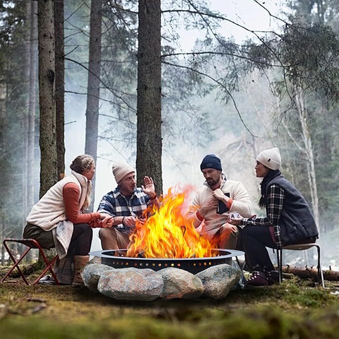 42 inch Outdoor Fire Pit Liner Round Heavy Duty Fire Pits Rim Insert Firepit for Outside DIY Campfire Fireplace
