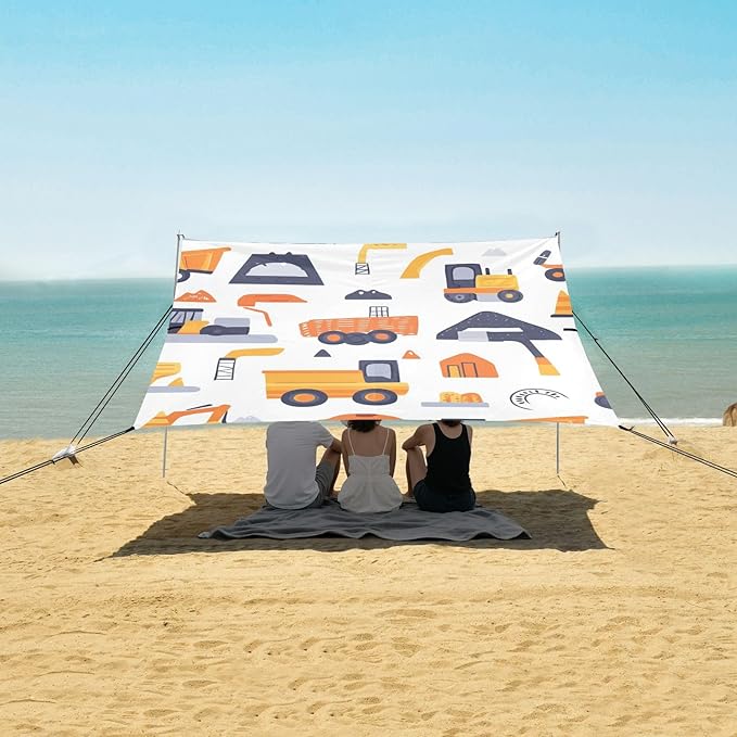 ALAZA Cute Carttoon Construction Cars Beach Tent Sun Shelter Portable Canopy Sunshade for Outdoor Camping Picnics Backyard Fun 10x9 ft