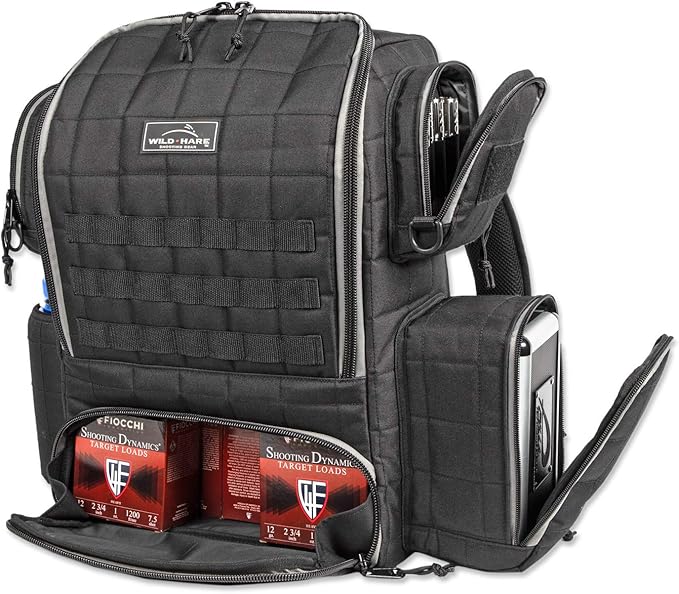 Wild Hare Shooting Gear Deluxe Competition Range Backpack Gun Range Bag for Handguns and Ammo Shooting Duffle Range Pistol Bag Multiple Compartments - Black
