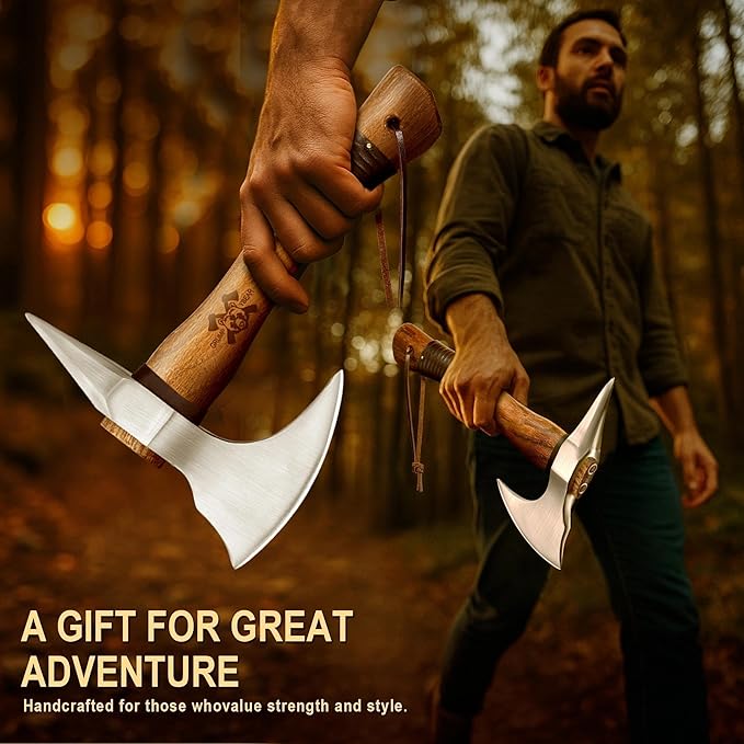 Grumpy Bear 11 Survival Axe Camping Hatchet – Forged High Carbon Steel Blade with Walnut Wood Handle – Shock-Absorbing Anti-Slip Grip – Ideal for Bushcraft Wood Splitting &amp Outdoor Adventures