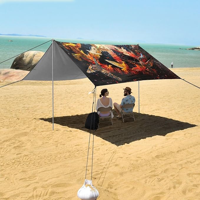 ALAZA Peace and Love Sign Doves Beach Tent Sun Shelter UPF50+ Protection Beach Shade Canopy w/ 4 Sandbags for Outdoor Camping Fishing Backyard Fun Picnic 10x9 ft