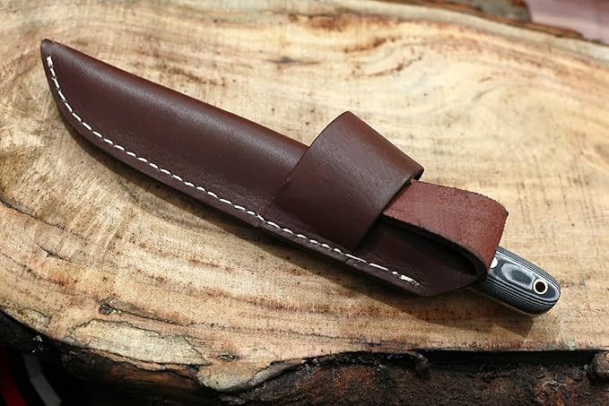 GCS Handmade D2 Steel Hunting Knife with Black and White Micarta Handle Full Tang Blade and Leather Sheath for Hunting Hunting Camping Survival EDC-GCS 945