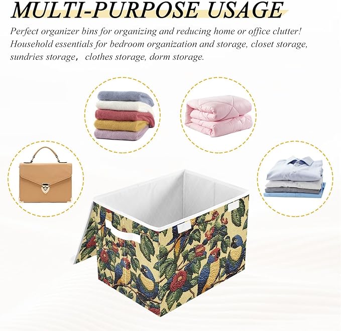 Storage Cube with Lid Fabric Parrots Print 16.5×12.6×11.8 IN 1 Pack Collapsible Large Capacity Foldable Storage Basket Bin Organizer