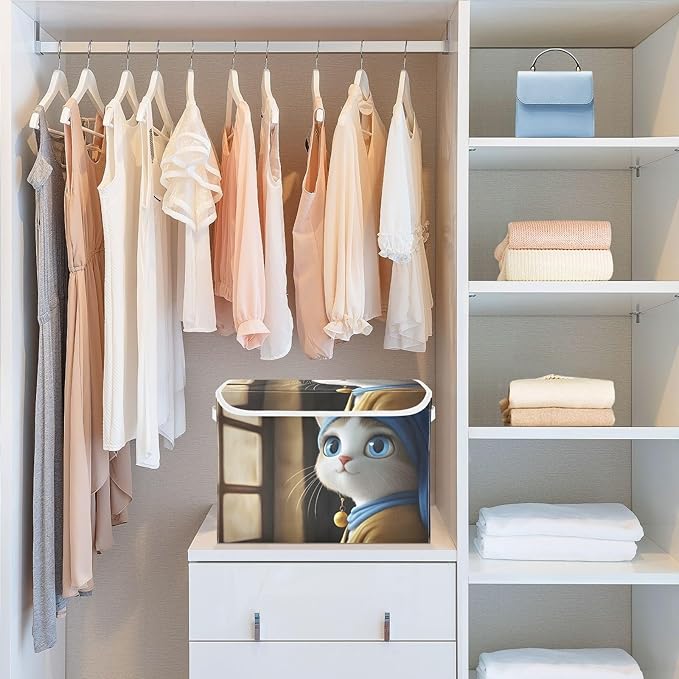 AIXIWAWA Lidded Storage Cube (Cat Lady Portrait) Fabric Foldable Closet Bins with Flip Lid and Handles Organizer Basket Container 16.5 x 12.6 x 11.8 IN