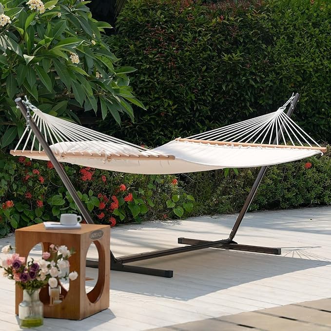 Lazy Daze Hammocks Portable 2 Person Heavy Duty Steel 12 FT Hammock Stand with Hooks and Chains for Outside Patio Backyard 450 Pounds Capacity Coffee Frosted