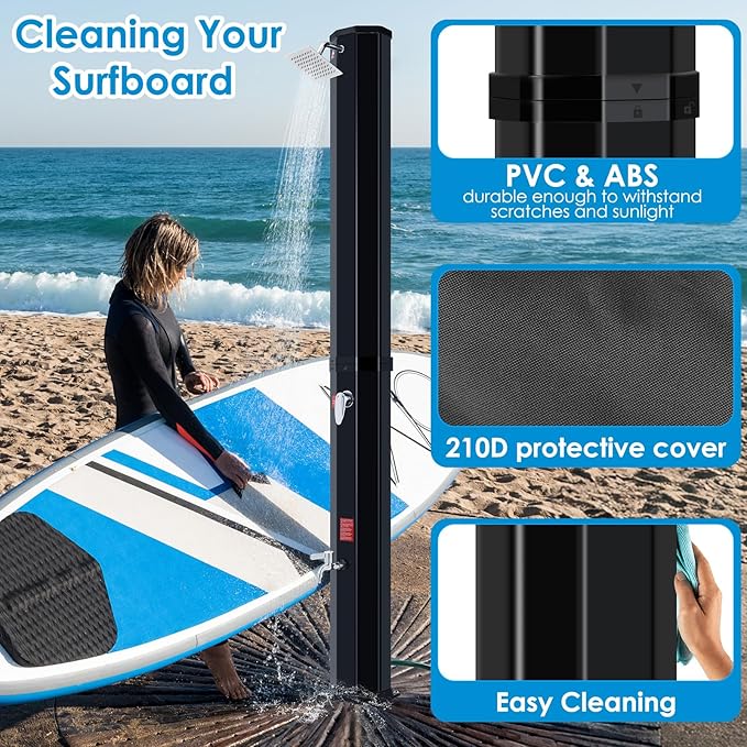 TLSUNNY 16 Gallon Solar Heated Shower W/ 360° Rotating Shower Head &amp Faucet Freestanding Outdoor Shower W/ 210D Protective Cover Water Temperature Adjustment for Pool Garden Beach Spa Backy
