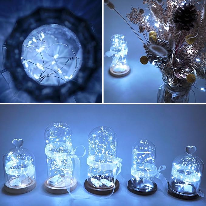 Battery Operated Silver Copper Wire Starry String Light 20 Pack Fairy String Lights6.6FT 20 LEDs for DIY Party Christmas Costume Wedding Easter Table Decorations (Cool White)