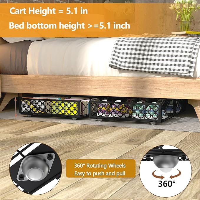 NADAMOO Under Bed Storage with Wheels 2 Pack Rolling Under Bed Storage ContainersFoldable Metal Under the Bed Organizer Bins for Bedroom Clothes Shoes Blankets