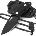 Omesio Neck Knife 5.43 Neck Knife with Sheath and Necklace Full Tang Small Mini Fixed Blad Knife with Clip D2 Steel 2.17-Inch Blade G10 Handle for Camping Tactical (Black Handle + Black Blade)