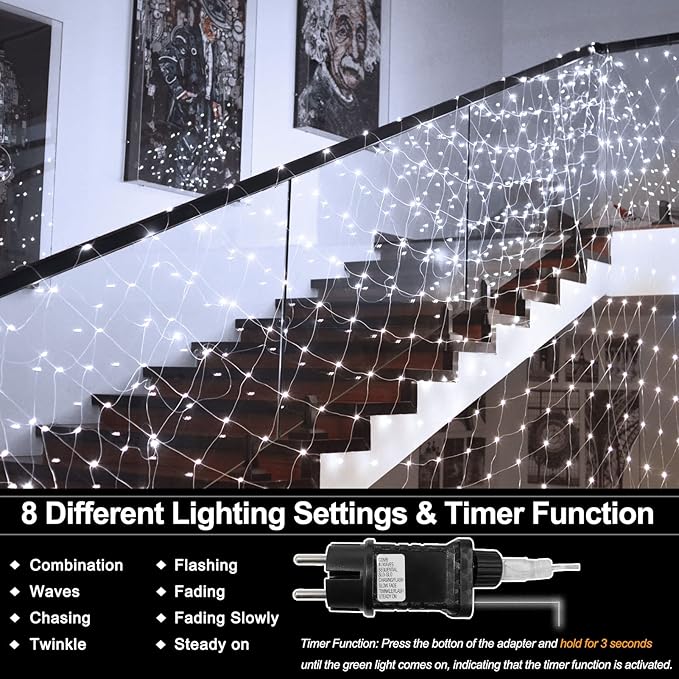 echosari 720 LED Net Lights 20ft x 13ft Large Size Bush Lights Plug in with Remote IP68 Fully Waterproof Outdoor Net Light for Garden Backyard Wall Bush Trees Decor(Cool White)