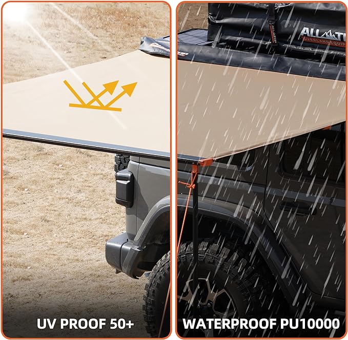 ALL-TOP Vehicle Awning 8.2'x10' Roof Rack Pull-Out Sun Shade UV50+ Weatherproof 4x4 Side Awning for Camping &amp Overland (Hardware Included)