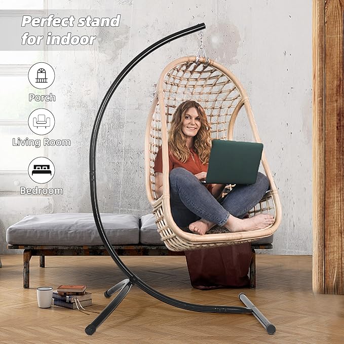 GOUTIME Hammock Chair Stand Only Hanging Swing Egg Chair Stands Frame Holder Heavy Duty Steel C Stand for Indoor Outdoor Max Load 350 LBS