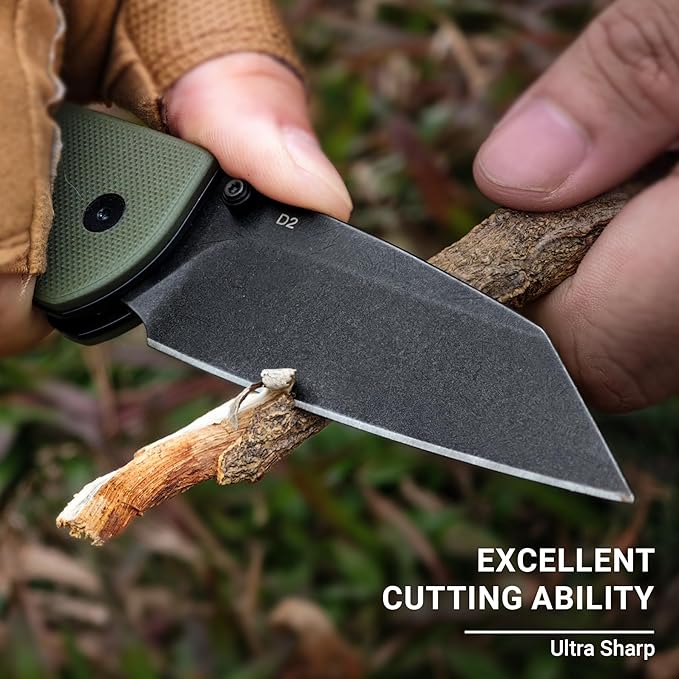Pocket Knife - 3.39 EDC Knife D2 Blade Black Stonewashed Finish Folding Knife - G10 Handle with Thumb Stud - Pocket Knife for Men Women - Camping Hiking Survival Knife