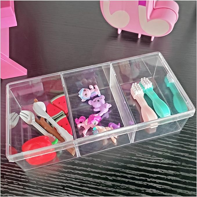 Pioneer Plastics 182C Clear Rectangular Plastic Container with Dividers 6.75 W x 3.1875 D x 1.625 H Pack of 4