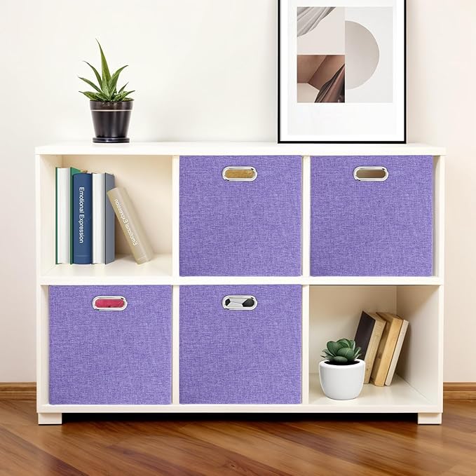 Foldable Cube Storage Bin Organizing Baskets Cubby Boxes Fabric Storage Cubes Organizer Bins with Handles for Organization Shelf Closet 13x13x13 Pack of 4 Purple