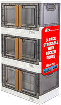 dbest products Quik Box - 8.5 Gallon 3-Pack Stackable Storage Bins with Doors &amp Wheels - Collapsible Organizer for Dorms Bedroom &amp Home - Durable Polystyrene - White