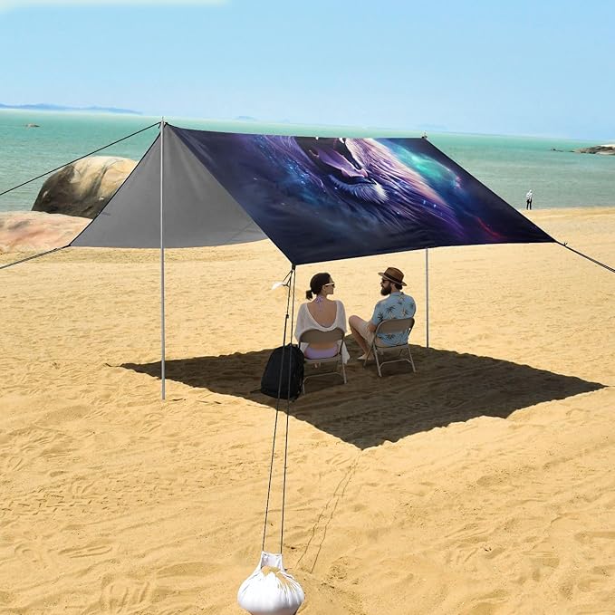 ALAZA Lion Howling Beach Tent Sun Shelter UPF50+ Protection Beach Shade Canopy w/ 4 Sandbags for Outdoor Camping Fishing Backyard Fun Picnic 10x9 ft