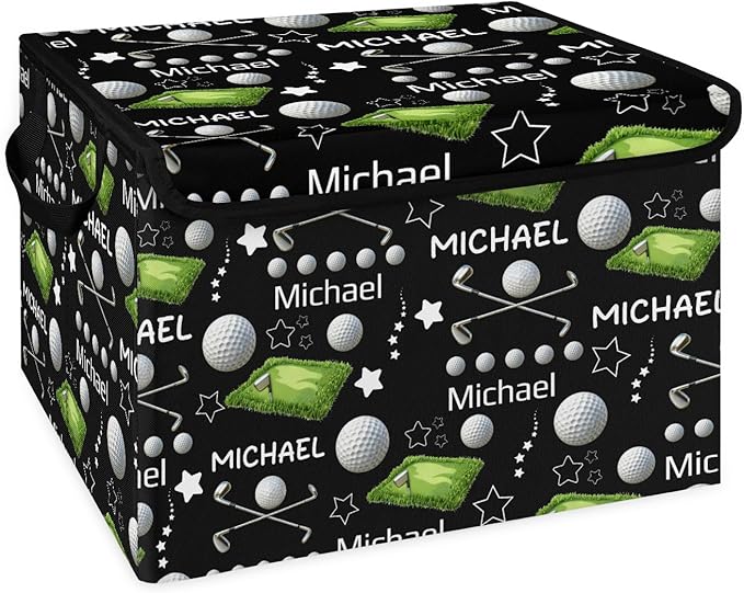 Golf Ball Custom Storage Bins with Lid Foldable Fabric Personalized Storage Basket Box with Handle Storage Organizer Container for Home Bedroom Closet