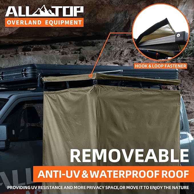 ALL-TOP Awning Shower Room w/Foldable Floor Mat 3.3ft x 3.3ft Privacy Shelter Restroom w/Roof LED Light Drain Pipe Carside Bathroom