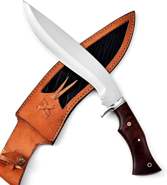 Warivo Handmade D2 Kukri Machete Knife with Leather Sheath - Fixed Full Tang Steel Blade Machete for Cutting Trees Heavy Duty for Clearing Brush Yard Work Gardening Camping and Hiking