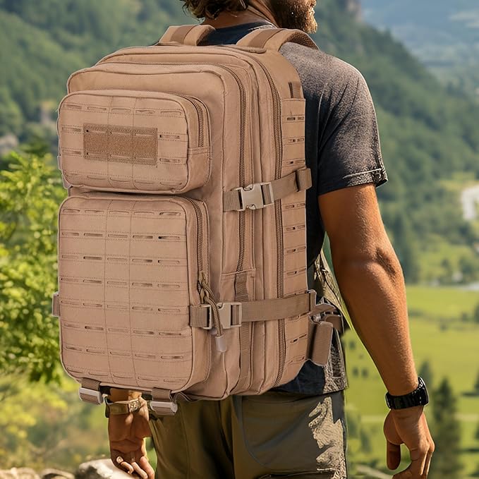 Small 40L Military Backpack Tactical Backpack Assault Pack Bug Out Bag with Molle for Hiking Rucksack Trekking (Tan)