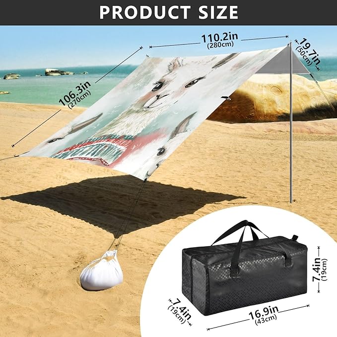 ALAZA Cute Llama Boho Alpaca Beach Tent Sun Shelter UPF50+ Protection Beach Shade Canopy w/ 4 Sandbags for Outdoor Camping Fishing Backyard Fun Picnic 10x9 ft