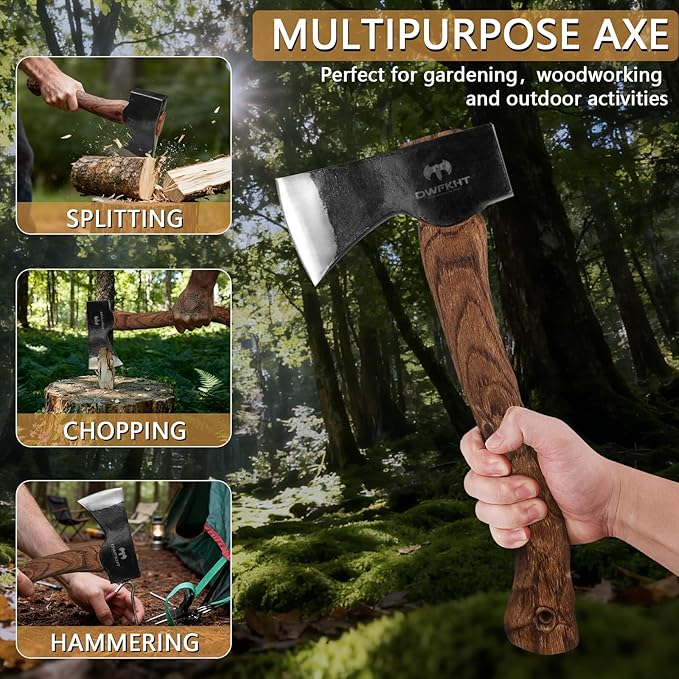 14.6 Hatchet Camping Axe with Sheath Bushcraft Hatchet with 1065 Carbon Steel and Beech Handle – Hand-Forged Axe for Outdoor Survival and Adventures