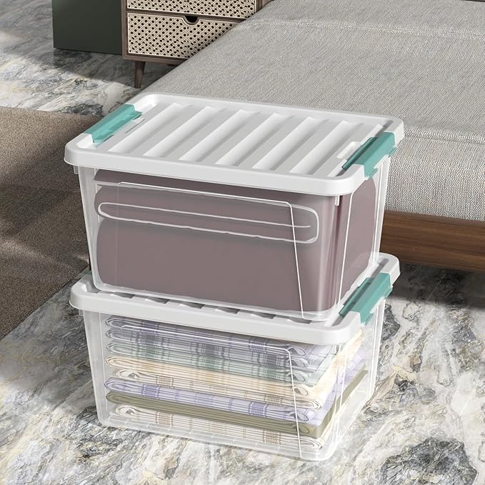 6-Pack 35 Quart Plastic Storage Bin with Lid Clear Latching Container Box