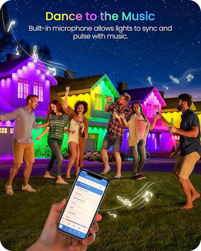 Permanent Outdoor Lights 150 FT RGB &amp White Outdoor Eaves Light with 72 LED Lights App/Remote Control IP65 Waterproof Christmas String Lights for Festival Party Holiday Decor W04EL05