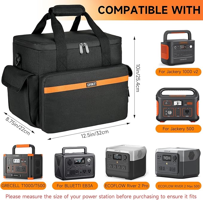 Carrying Case Compatible with Jackery Explorer 500/ECOFLOW River/River Pro/BLUETTI EB3A/GRECELL T500 Portable Power StationWaterproof Travel Storage Bag for Charging Cable and Accessories(Bag Only)