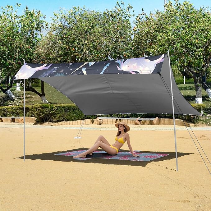 ALAZA Unicorn Grass Pattern Beach Tent Sun Shelter Portable Canopy Sunshade for Outdoor Camping Picnics Backyard Fun 10x9 ft